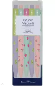 Набор из 5 шариковых автоматических ручек, FunClick. Fruit Rain, синие