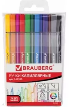Набор капиллярных ручек Brauberg Fineliner, 12 цветов, трехгранный корпус