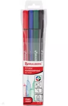 Набор капиллярных ручек Brauberg Fineliner, трехгранный корпус, 4 цвета