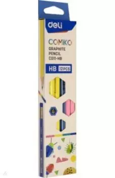 Набор карандашей чернографитных, 12 штук, HB, с ластиком