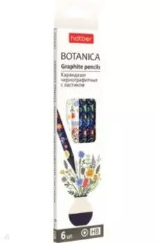 Набор карандашей чернографитных с ластиком Botanica, HB, 6 шт.