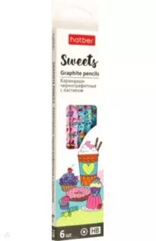 Набор карандашей, чернографитных, заточенных Sweets, с ластиком, HB, 6 штук