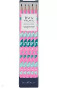 Набор карандашей чернографитовых HappyGraphix. Сердечки. Эмоции. Бирюза, НВ, 5 штук