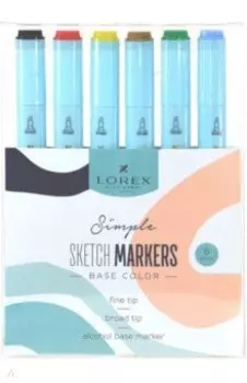 Набор маркеров для скетчинга Simple Base, двусторонних, 6 цветов