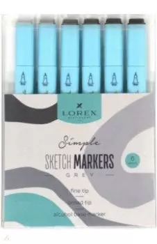 Набор маркеров для скетчинга Simple Gray, двусторонних, 6 цветов