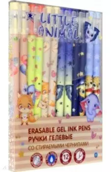 Набор ручек гелевых со стираемыми чернилами Little Animal, 12 штук, синие