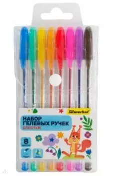 Набор ручек гелевых Веселые друзья, 8 штук, блестки