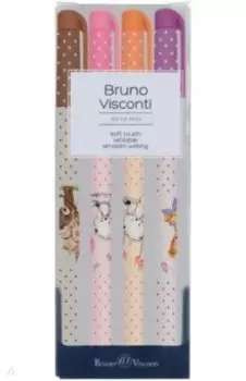 Набор шариковых ручек HappyWrite. Пушистики, синий, 5 штук