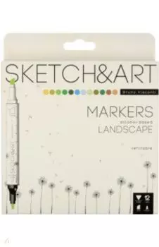 Набор скетч маркеров Sketch&Art. Лесной пейзаж, двусторонние, 12 цветов