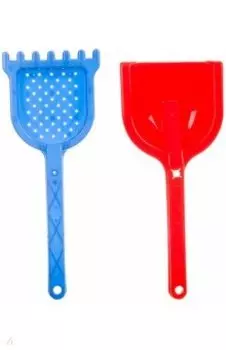 Набор совок и грабли в сетке