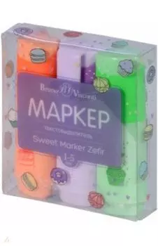 Набор текстовыделителей Sweet Marker Zefir, 3 штуки, пастельный мятный, оранжевый, сиреневый