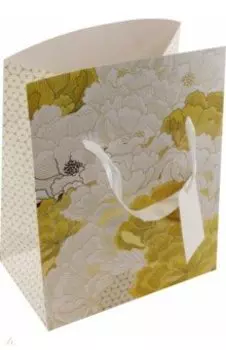 Пакет-коробка Бело-золотые цветы