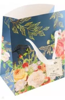 Пакет-коробка Цветы на синем