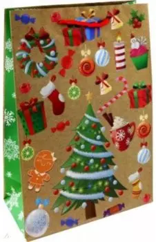 Пакет новогодний ламинированный, крафт
