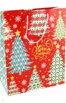 Пакет подарочный Елки на красном