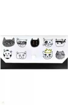 Папка для документов, пластиковая, на кнопке "Коты", 4 отделения (49695)