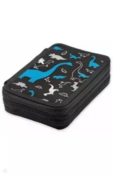 Пенал Динозавр, на молнии черный, 3 отделения