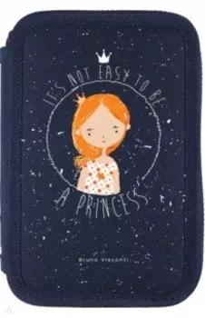 Пенал PRINCESS, на молнии, синий, 2 отделения