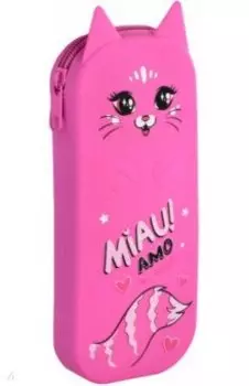 Пенал школьный Розовый кот, силиконовый