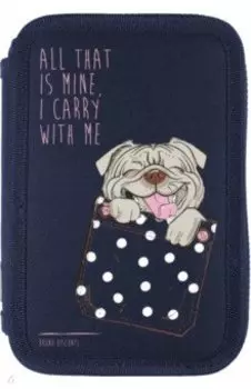 Пенал Собачка, на молнии синий, 2 отделения