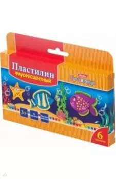 Пластилин восковой Морская семейка, флуоресцентный, 6 цветов, со стеком