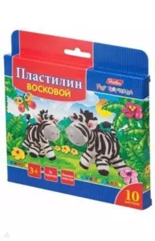 Пластилин восковой Забавные зверята, 10 цветов, со стеком