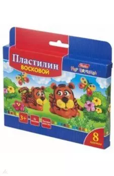 Пластилин восковой Забавные зверята, 8 цветов, со стеком