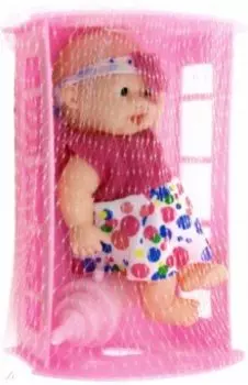 Пупс Мой малыш, в кроватке с бутылочкой