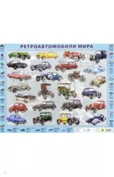 Ретроавтомобили мира. Детский пазл на подложке