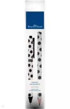 Ручка шариковая автоматическая ArtClick, синяя и карандаш HappyGraphix Jumbo. Black Polka, 4B