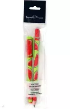 Ручка шариковая FunWrite, синяя и карандаш чернографитный HappyGraphix Jumbo. Арбуз, 4B