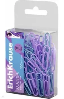 Скрепки металлические с виниловым покрытием Manga, 28 мм, 100 штук, ассорти