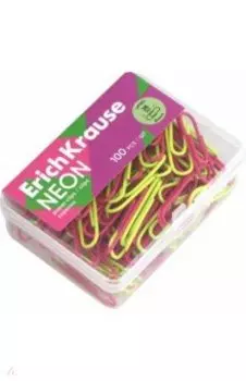 Скрепки металлические с виниловым покрытием Neon, 28 мм, 100 штук, ассорти