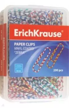 Скрепки металлические с виниловым покрытием Zebra, 28 мм, 200 штук, ассорти