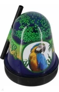 Слайм с зелеными пенопластовыми шариками Попугай