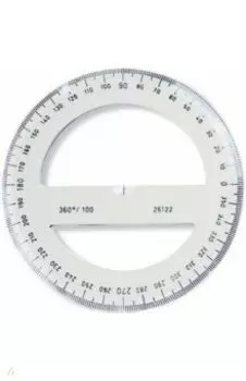 Транспортир 360/100, прозрачный пластиковый