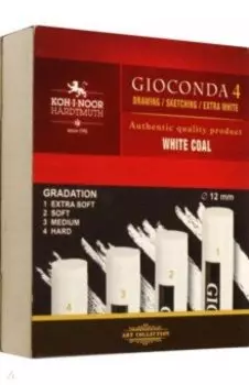 Уголь художественный белый круглый Gioconda 8692, 2B-H, 4 штуки