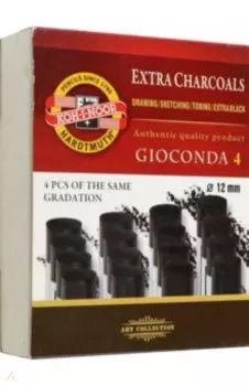 Уголь художественный черный мягкий Gioconda 8694, H, 4 штуки