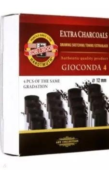 Уголь художественный черный мягкий Gioconda, HB, 4 штуки