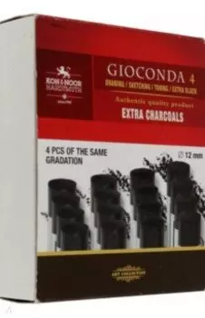 Уголь художественный мягкий Gioconda, черный, 2B, 4 штуки