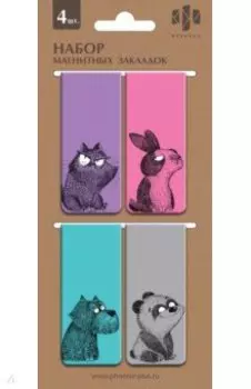 Закладки магнитные для книг Крейзи энималс, 4 штуки