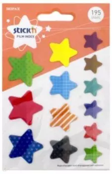 Закладки самоклеящиеся пластиковые 13 цветов, 15 листов, звезды (21763)