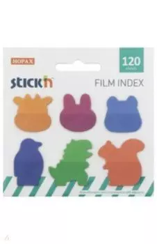 Закладки самоклеящиеся пластиковые 20 листов, 6 цветов "Животные" (21765)