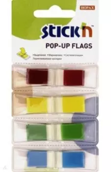 Закладки самоклеящиеся пластиковые (35 листов, 12x45 мм, 4 цвета, Z-сложение) (26020)