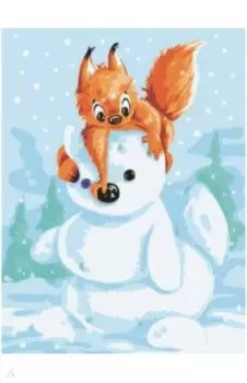 Живопись на холсте "Белка и снеговик", 30х40 см. (733-AS)