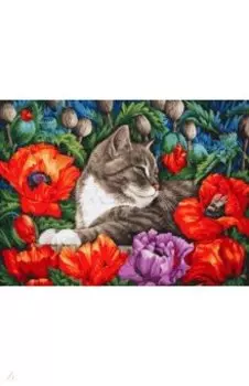 Живопись на холсте Кот в маках