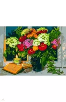 Живопись на холсте Вечер. Букет на окне