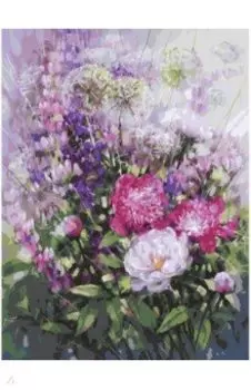 Живопись на картоне Пионы и люпины, 30х40 см