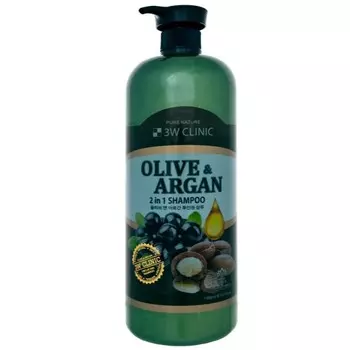 3W Clinic Шампунь для волос Аргановое масло и олива Olive&amp;Argan 2in1 Shampoo 1500мл