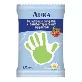 AURA Влажные салфетки с антибактериальные Ромашка 15шт
